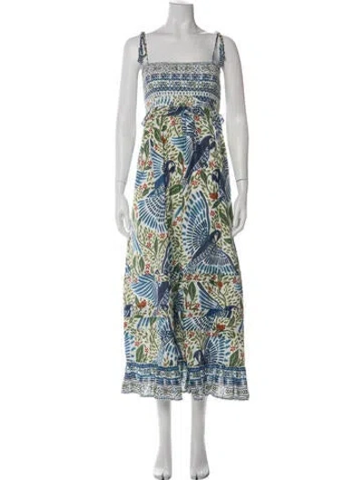 Pre-owned Farm Rio Floral Print Long Dress In Green
