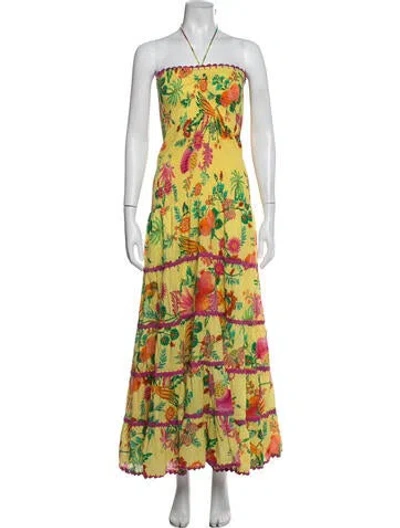 Pre-owned Farm Rio Floral Print Long Dress In Green