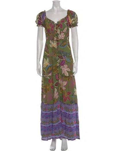 Pre-owned Farm Rio Floral Print Long Dress In Green