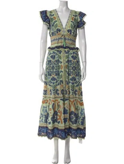 Pre-owned Farm Rio Floral Print Long Dress In Green