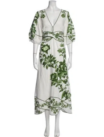 Pre-owned Farm Rio Floral Print Long Dress In Green