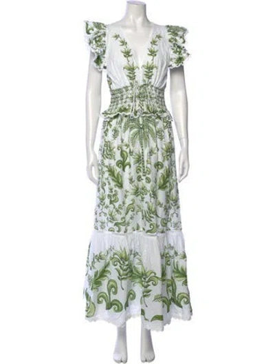 Pre-owned Farm Rio Floral Print Long Dress In Green