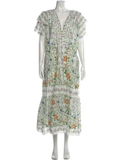 Pre-owned Farm Rio Floral Print Long Dress In Green