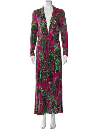 Pre-owned Farm Rio Floral Print Long Dress In Green
