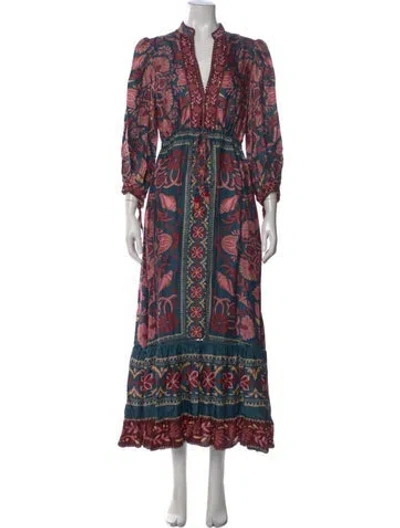 Pre-owned Farm Rio Floral Print Long Dress In Green