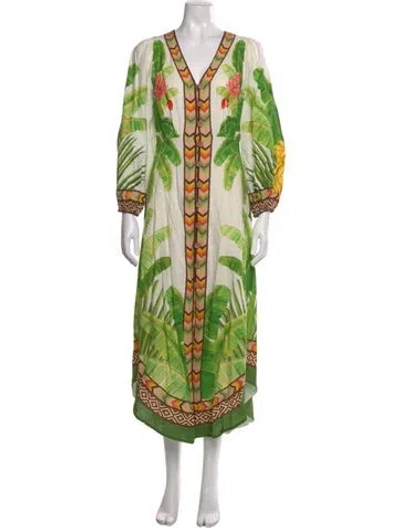 Pre-owned Farm Rio Floral Print Long Dress In Green