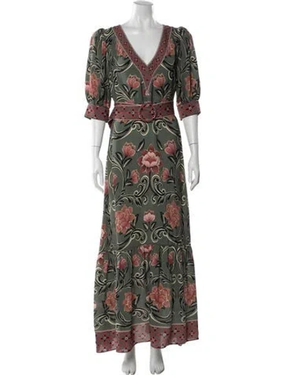 Pre-owned Farm Rio Floral Print Long Dress In Green