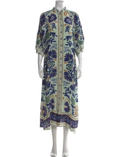 Pre-owned Farm Rio Floral Print Long Dress In Green