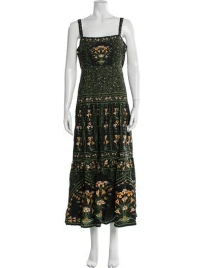 Pre-owned Farm Rio Floral Print Long Dress In Green