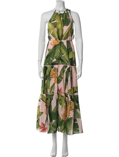 Pre-owned Farm Rio Floral Print Long Dress In Green