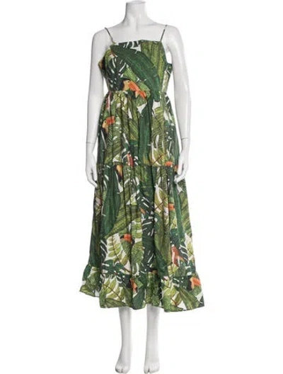 Pre-owned Farm Rio Floral Print Long Dress In Green