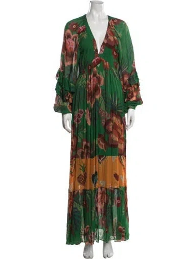 Pre-owned Farm Rio Floral Print Long Dress In Green
