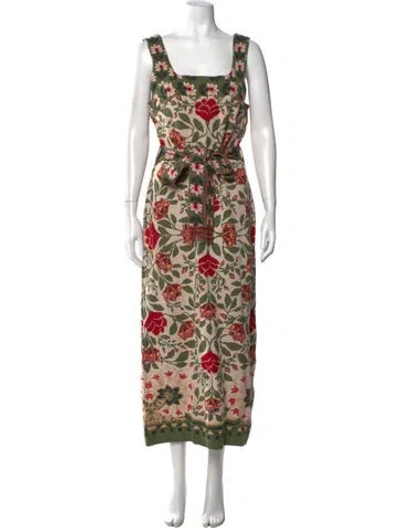Pre-owned Farm Rio Floral Print Long Dress In Green
