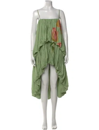 Pre-owned Farm Rio Floral Print Long Dress In Green