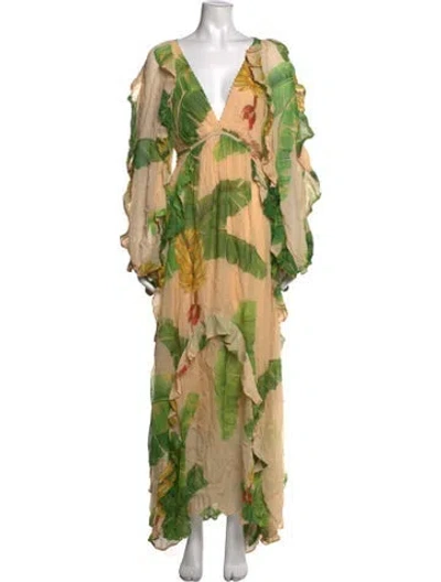 Pre-owned Farm Rio Floral Print Long Dress In Green/neutrals