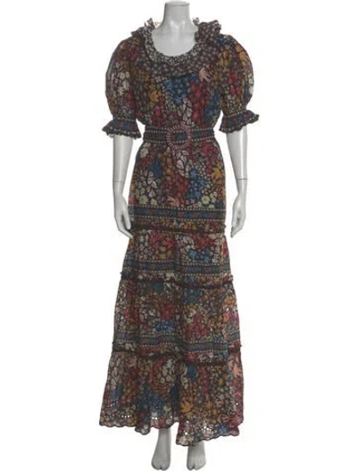 Pre-owned Farm Rio Floral Print Long Dress In Multi