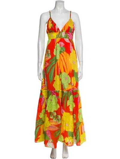 Pre-owned Farm Rio Floral Print Long Dress In Multi
