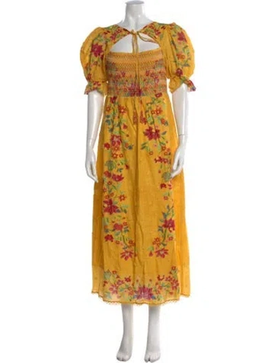 Pre-owned Farm Rio Floral Print Long Dress In Multi