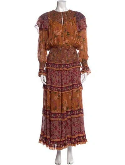 Pre-owned Farm Rio Floral Print Long Dress In Multi