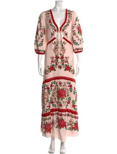 Pre-owned Farm Rio Floral Print Long Dress In Multicolor