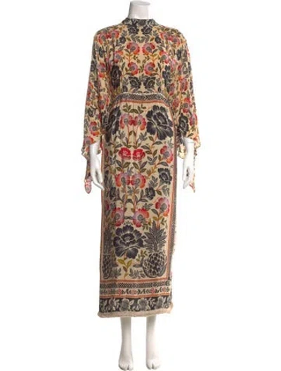 Pre-owned Farm Rio Floral Print Long Dress In Neutral