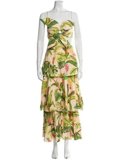 Pre-owned Farm Rio Floral Print Long Dress In Neutral