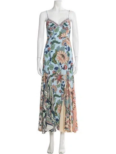 Pre-owned Farm Rio Floral Print Long Dress In Neutral