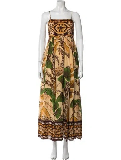 Pre-owned Farm Rio Floral Print Long Dress In Neutral