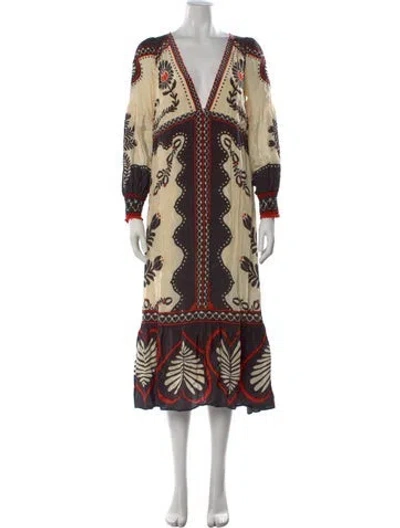 Pre-owned Farm Rio Floral Print Long Dress In Neutral