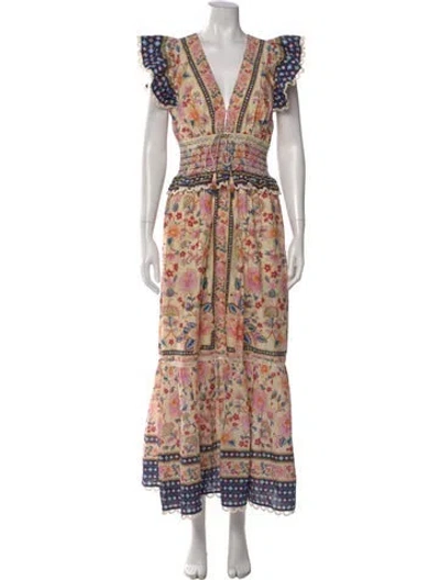 Pre-owned Farm Rio Floral Print Long Dress In Neutral