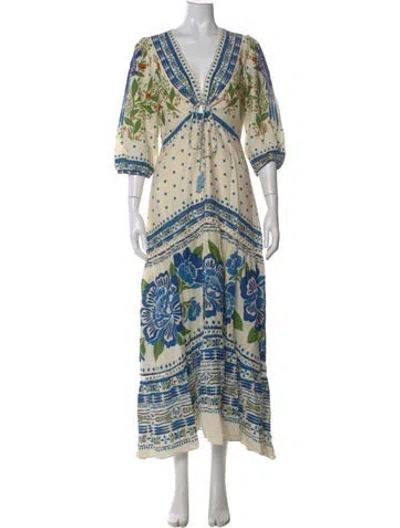 Pre-owned Farm Rio Floral Print Long Dress In Neutral