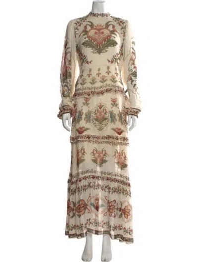 Pre-owned Farm Rio Floral Print Long Dress In Neutral