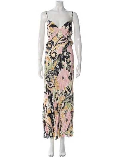 Pre-owned Farm Rio Floral Print Long Dress In Neutral
