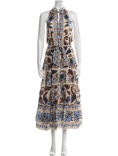Pre-owned Farm Rio Floral Print Long Dress In Neutral