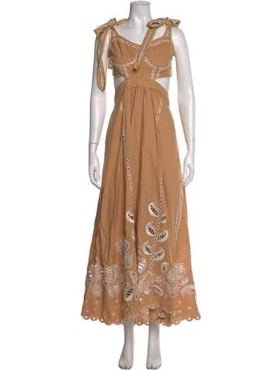 Pre-owned Farm Rio Floral Print Long Dress In Neutral