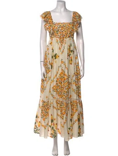 Pre-owned Farm Rio Floral Print Long Dress In Neutral
