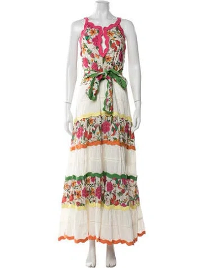 Pre-owned Farm Rio Floral Print Long Dress In Neutral