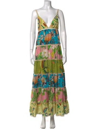 Pre-owned Farm Rio Floral Print Long Dress In Neutral