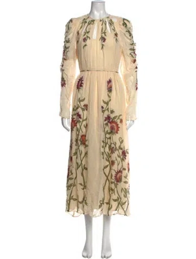 Pre-owned Farm Rio Floral Print Long Dress In Neutrals