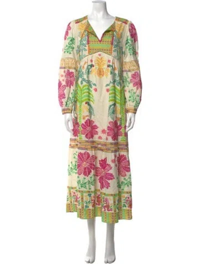 Pre-owned Farm Rio Floral Print Long Dress In Neutrals