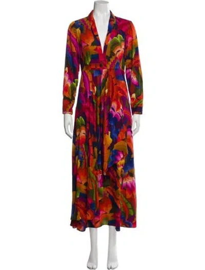 Pre-owned Farm Rio Floral Print Long Dress In Orange