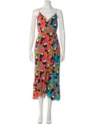 Pre-owned Farm Rio Floral Print Long Dress In Orange