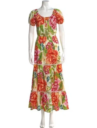 Pre-owned Farm Rio Floral Print Long Dress In Orange