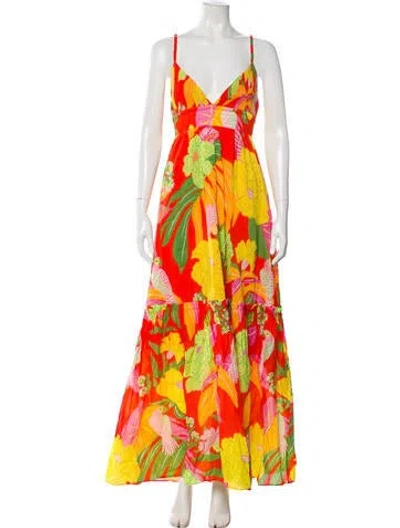 Pre-owned Farm Rio Floral Print Long Dress In Orange