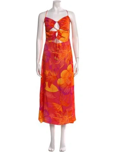 Pre-owned Farm Rio Floral Print Long Dress In Orange