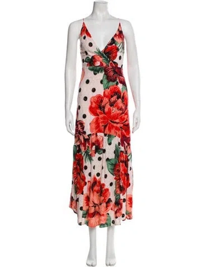 Pre-owned Farm Rio Floral Print Long Dress In Orange