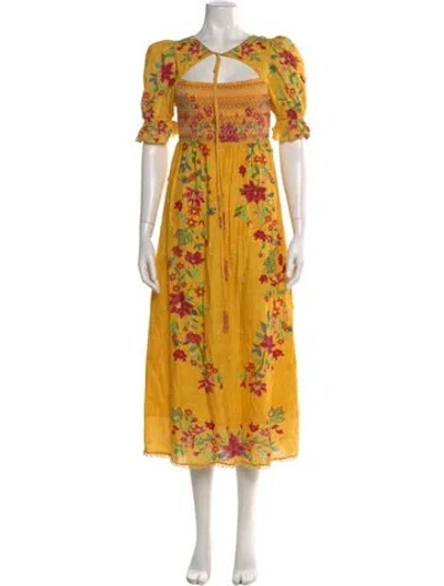 Pre-owned Farm Rio Floral Print Long Dress In Orange