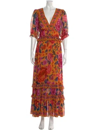 Pre-owned Farm Rio Floral Print Long Dress In Orange