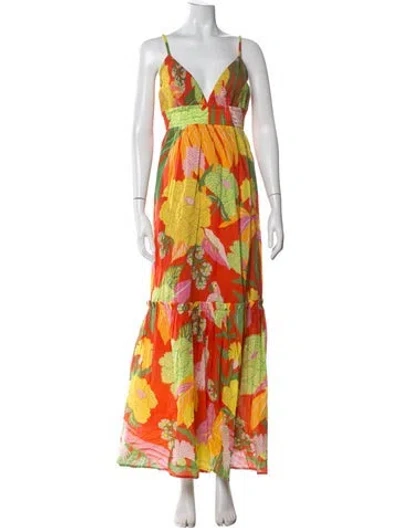 Pre-owned Farm Rio Floral Print Long Dress In Orange