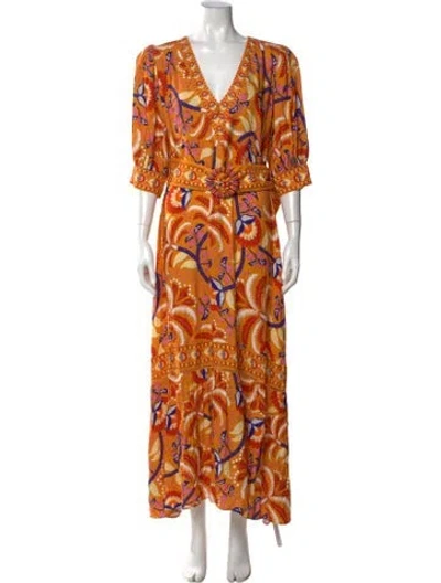 Pre-owned Farm Rio Floral Print Long Dress In Orange